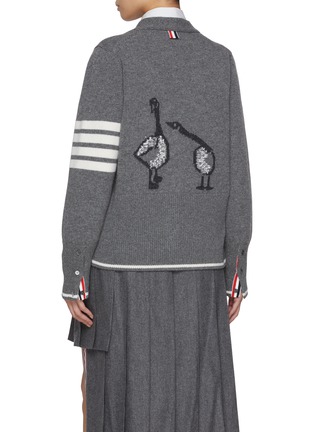 Back View - Click To Enlarge - THOM BROWNE - Geese Intarsia V-Neck Wool Cardigan