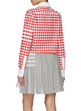 Back View - Click To Enlarge - THOM BROWNE - 4 Bar Rounded Collar Cropped Gingham Cotton Shirt