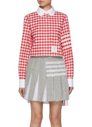 Main View - Click To Enlarge - THOM BROWNE - 4 Bar Rounded Collar Cropped Gingham Cotton Shirt