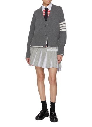 Figure View - Click To Enlarge - THOM BROWNE - 4 Bar Rounded Collar Cropped Gingham Cotton Shirt