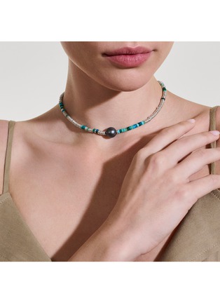  - JOHN HARDY - Heishi Sterling Silver Turquoise Chrysocolla Chrysoprase Malachite Cultured Pearl Necklace — Size 18