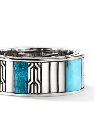  - JOHN HARDY - Carved Chain Sterling Silver Turquoise Malachite Chrysocolla Ring — Size 9