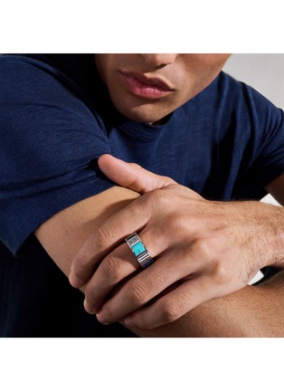  - JOHN HARDY - Carved Chain Sterling Silver Turquoise Malachite Chrysocolla Ring — Size 9