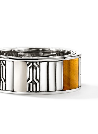  - JOHN HARDY - Carved Chain Sterling Silver Tiger's Eye Pyrite Mother of Pearl Ring — Size 10