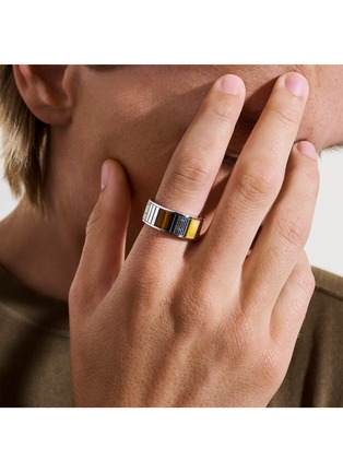  - JOHN HARDY - Carved Chain Sterling Silver Tiger's Eye Pyrite Mother of Pearl Ring — Size 10