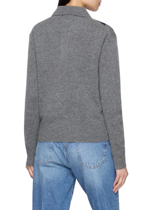 Back View - Click To Enlarge - SPORTY & RICH - Serif Logo Argyle Cashmere Wool Knit Polo Sweater