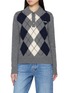 SPORTY & RICH Serif Logo Argyle Cashmere Wool Knit Polo Sweater