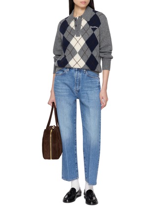 Figure View - Click To Enlarge - SPORTY & RICH - Serif Logo Argyle Cashmere Wool Knit Polo Sweater