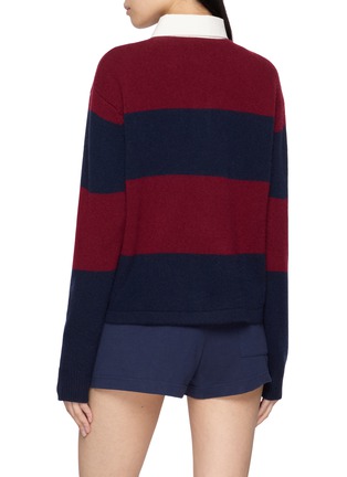 Back View - Click To Enlarge - SPORTY & RICH - Serif Logo Striped Cashmere Wool Knit Rugby Polo Sweater