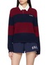 SPORTY & RICH Serif Logo Striped Cashmere Wool Knit Rugby Polo Sweater