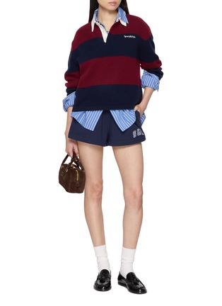 Figure View - Click To Enlarge - SPORTY & RICH - Serif Logo Striped Cashmere Wool Knit Rugby Polo Sweater