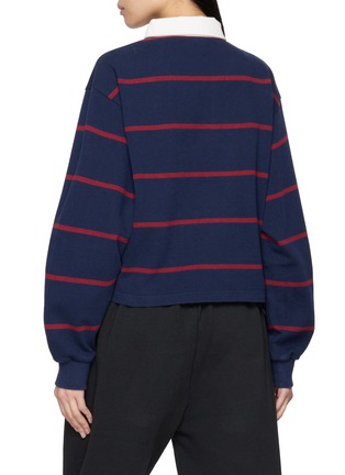 Back View - Click To Enlarge - SPORTY & RICH - Serif Logo Striped Cotton Rugby Polo Sweatshirt