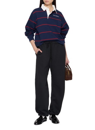 Figure View - Click To Enlarge - SPORTY & RICH - Serif Logo Striped Cotton Rugby Polo Sweatshirt