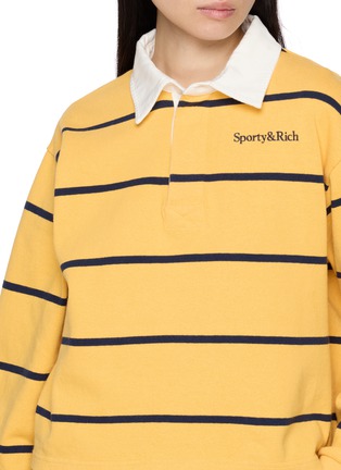  - SPORTY & RICH - Serif Logo Striped Cotton Rugby Polo Sweatshirt