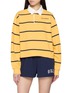 SPORTY & RICH Serif Logo Striped Cotton Rugby Polo Sweatshirt