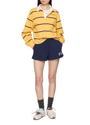 Figure View - Click To Enlarge - SPORTY & RICH - Serif Logo Striped Cotton Rugby Polo Sweatshirt