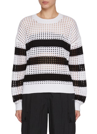 Main View - Click To Enlarge - CLOVE - Crochet Stripe Knit Sweater