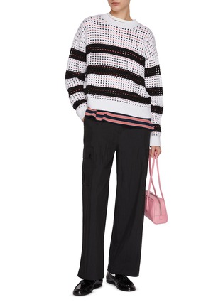 Figure View - Click To Enlarge - CLOVE - Crochet Stripe Knit Sweater