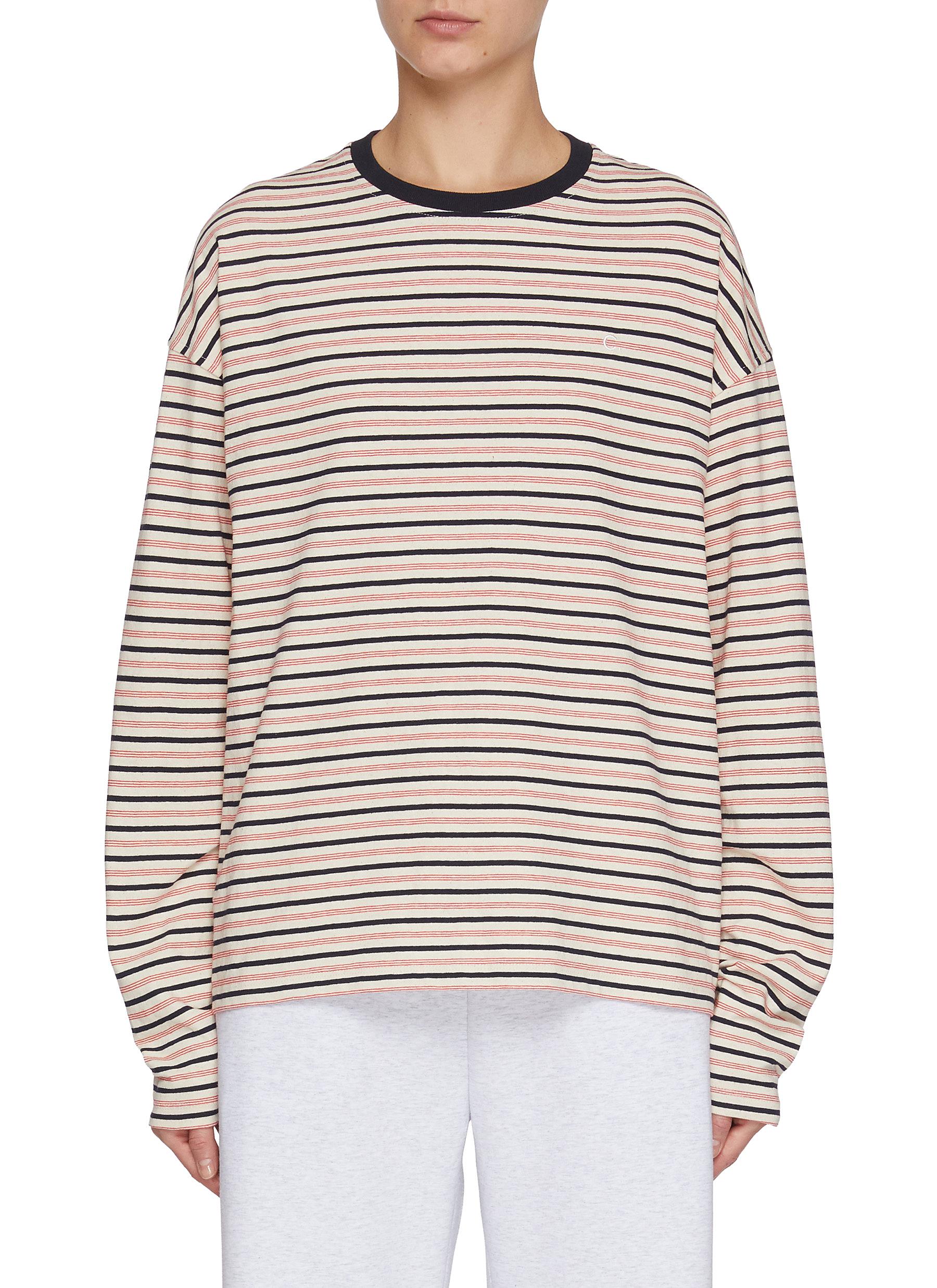 other - デミリー Cotton Striped Long Sleeve  Tee Oversized Long-Sleeve Crewneck Tee in Stripe
