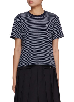 Main View - Click To Enlarge - CLOVE - Logo Embroidered Striped T-Shirt