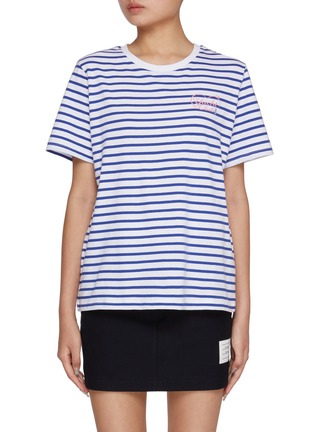 Main View - Click To Enlarge - CLOVE - Yacht Club Print Striped Cotton T-Shirt