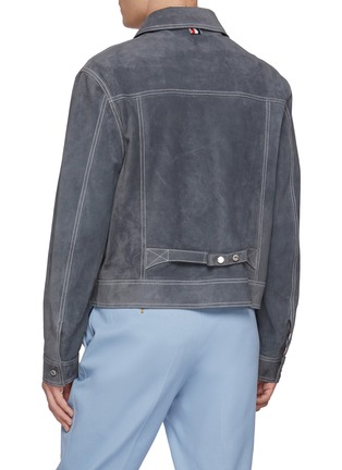 Back View - Click To Enlarge - THOM BROWNE - Contrast Stitching Suede Utility Jacket