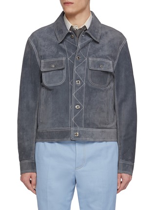Main View - Click To Enlarge - THOM BROWNE - Contrast Stitching Suede Utility Jacket