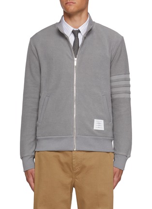 Main View - Click To Enlarge - THOM BROWNE - Seamed In 4 Bar Stripe Funnel Neck Cotton Jacket