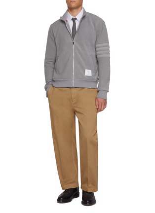 Figure View - Click To Enlarge - THOM BROWNE - Seamed In 4 Bar Stripe Funnel Neck Cotton Jacket