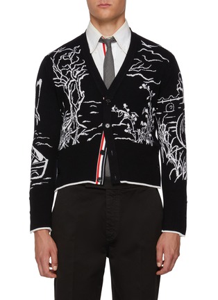 Main View - Click To Enlarge - THOM BROWNE - Geese Habitat Scenic Intarsia Cashmere Cardigan