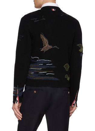 Back View - Click To Enlarge - THOM BROWNE - Geese Habitat Intarsia Wool Cardigan