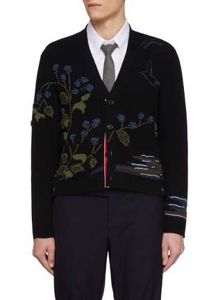 Main View - Click To Enlarge - THOM BROWNE - Geese Habitat Intarsia Wool Cardigan