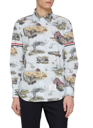 Main View - Click To Enlarge - THOM BROWNE - Scenic Geese Print Armband Cotton Shirt
