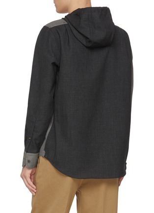 Back View - Click To Enlarge - THOM BROWNE - Funmix Hooded Wool Shirt
