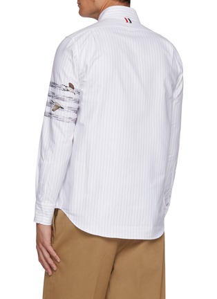 Back View - Click To Enlarge - THOM BROWNE - Geese Embroidered Pinstripe Cotton Oxford Shirt
