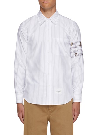 Main View - Click To Enlarge - THOM BROWNE - Geese Embroidered Pinstripe Cotton Oxford Shirt