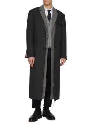 Figure View - Click To Enlarge - THOM BROWNE - Deconstructed Raw Seam Wool Coat