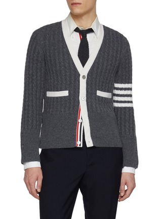 Main View - Click To Enlarge - THOM BROWNE - Baby Cable Stitch 4-Bar Cashmere Cardigan