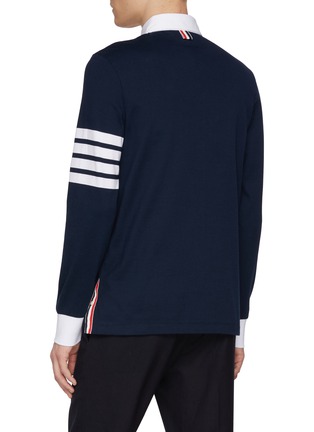 Back View - Click To Enlarge - THOM BROWNE - 4 Bar Contrast Collar Cotton Polo Shirt