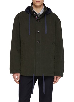 Main View - Click To Enlarge - THOM BROWNE - Waxed Tech Cotton Hooded Anorak Jacket