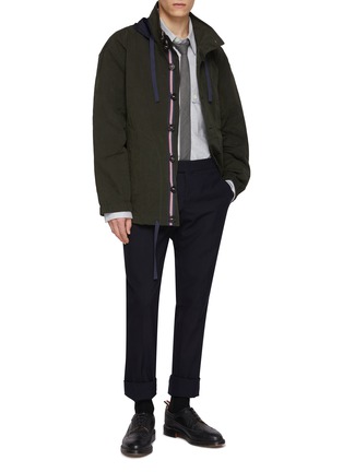 Figure View - Click To Enlarge - THOM BROWNE - Oversized 4-Bar Cotton Flannel Shirt
