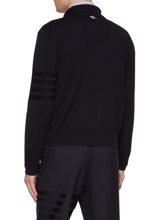 Back View - Click To Enlarge - THOM BROWNE - Tonal 4 Bar Zip Up Cardigan