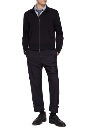 Figure View - Click To Enlarge - THOM BROWNE - Tonal 4 Bar Zip Up Cardigan