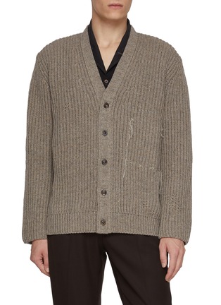 Main View - Click To Enlarge - MAISON MARGIELA - Frayed Stitch Wool Cotton Knit Cardigan