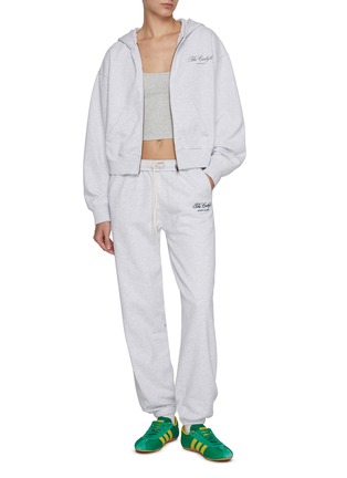 Figure View - Click To Enlarge - SPORTY & RICH - The Carlyle Script Cropped Zip Up Hoodie