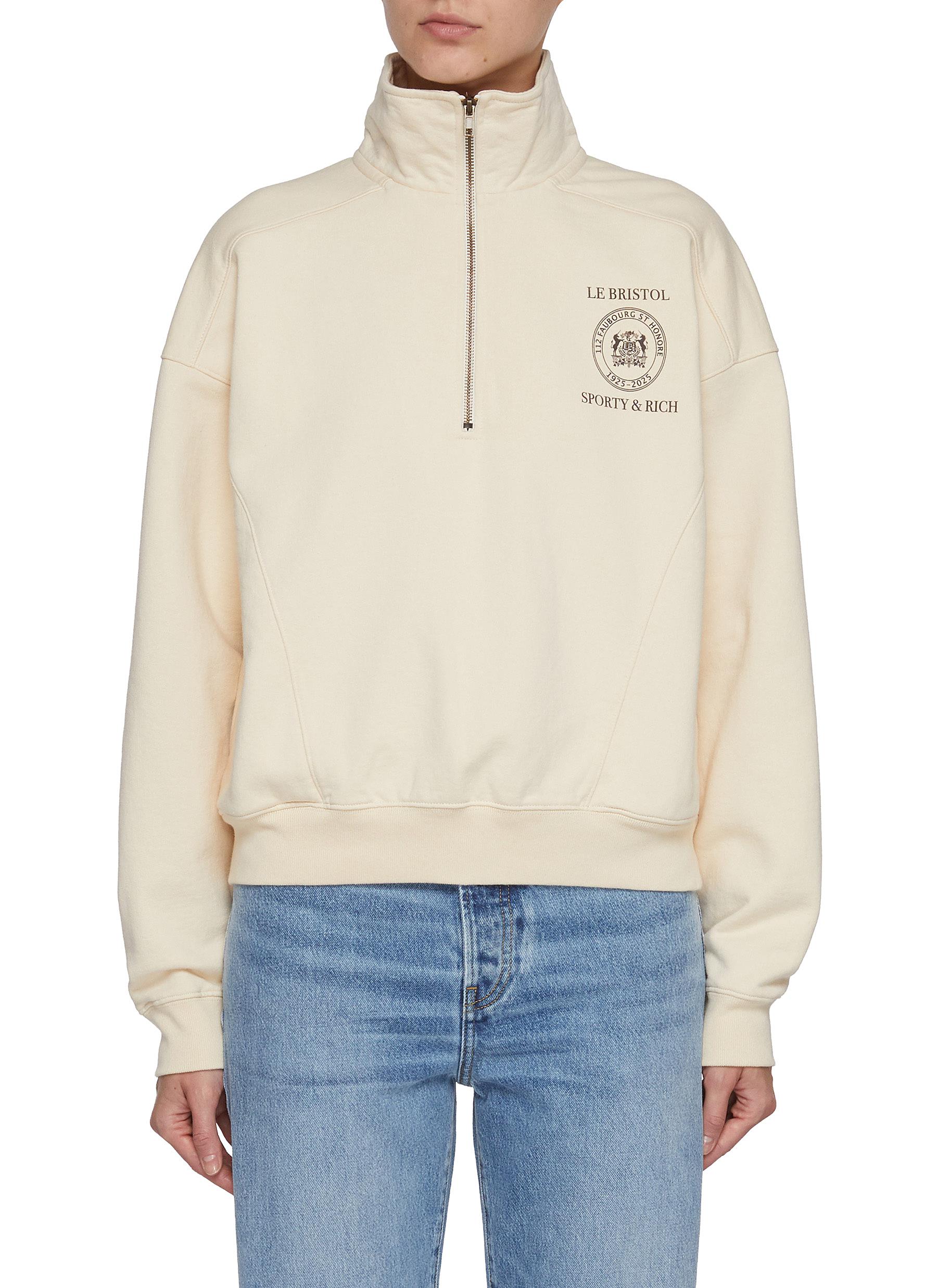 ★Sporty & Rich★ Crown Logo Hood Cream HOAW2314CR HOAW2314C Hoodrich Crown Oversized Hoodie Oxford Tan / Asphalt - Black