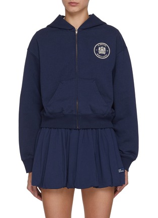 Main View - Click To Enlarge - SPORTY & RICH - Bristol Crest 100th Cropped Zip Up Hoodie
