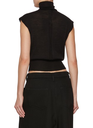 Back View - Click To Enlarge - RICK OWENS  - Ribbed Mock Neck Cap Sleeve Wool Top
