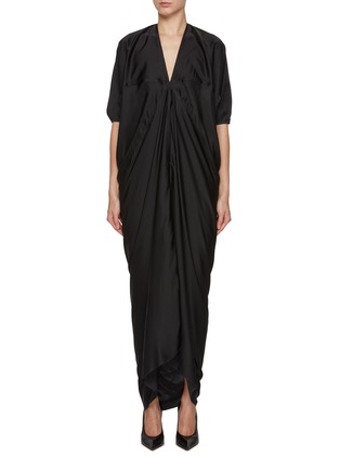 Main View - Click To Enlarge - RICK OWENS  - Wide Sleeve V-Neck Satin Kite Gown