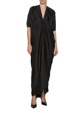 Figure View - Click To Enlarge - RICK OWENS  - Wide Sleeve V-Neck Satin Kite Gown